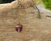 Witch's Amethyst. 12mm Purple Czech Fired Glass Acorn and Antique Bronze 18 inch Necklace.
