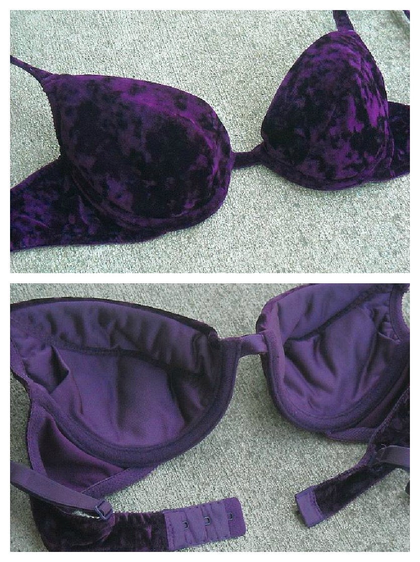 Vintage Bra, Victoria's Secret, Vintage Lingerie, Velvet Bra, Purple Bra, 1990s, Size 34B,