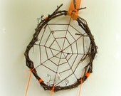 Spider web OOAK baby mobile dream catcher weaved in brown with seashells and dried pods