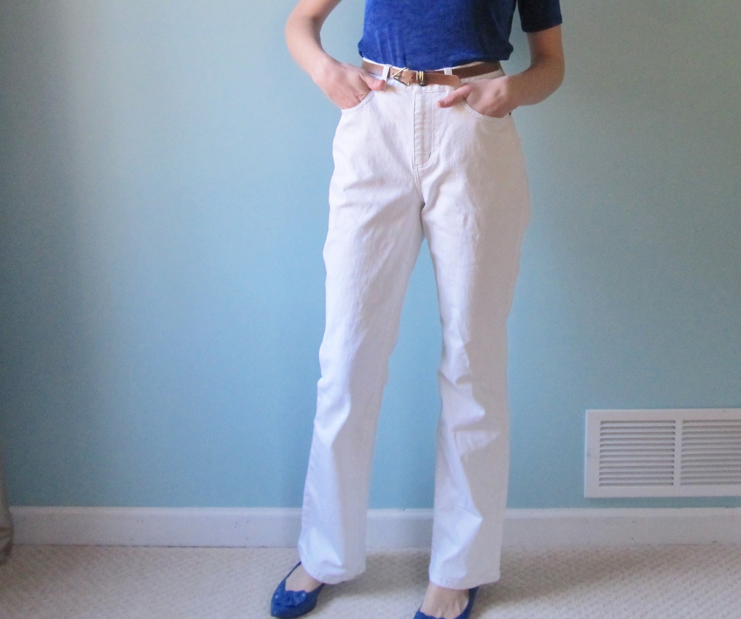 high waisted white jeans ralph lauren vintage size 4