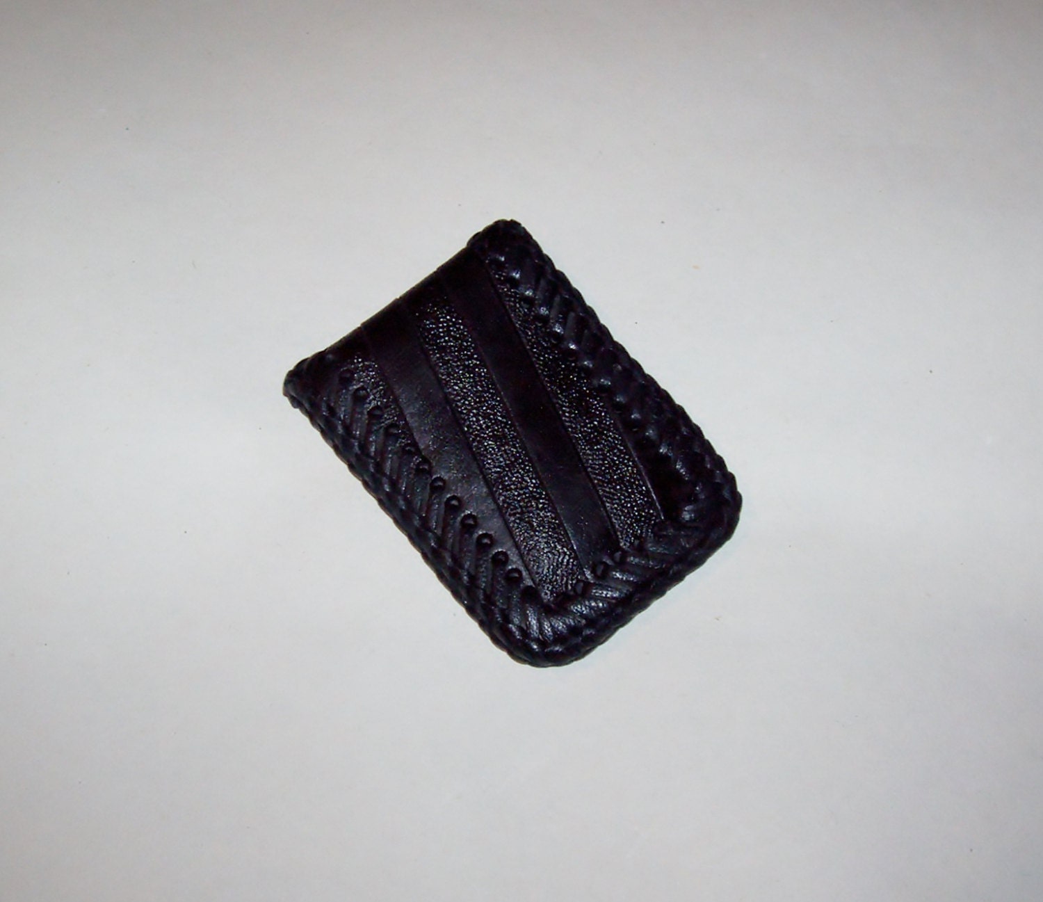 Hand Tooled Black Leather Magnetic Money Clip