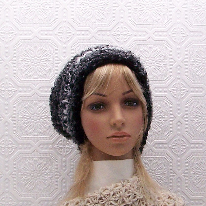 Handmade slouch hat - black gray white slouchy beanie - crochet accessories Fall Fashion Autumn Fashion Winter Fashion Sandy Coastal Designs