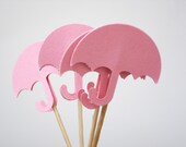 24 Light Pink Umbrella Party Picks, Cupcake Toppers, Food Picks, Toothpicks, Drink Picks - No628