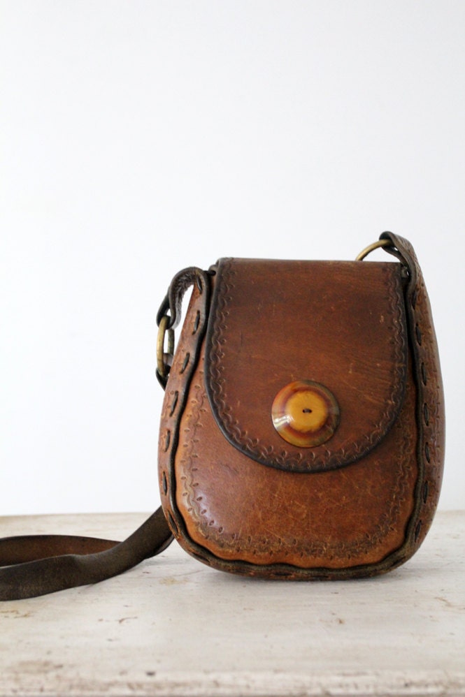 Bohemian Leather // 1960s Leather Purse // Vintage Tooled Bag