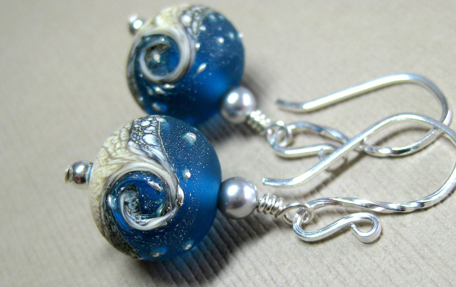 Ocean earrings, Blue wave earrings, Beach wedding earrings, Bridesmaid earrings, Lampwork glass earrings