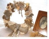 Burlap and Vintage Lace UPCYCLED wreath, for door, wall, or tabletop