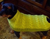 Dog Sweater Poncho Hand Knit Cable and seed stitch Large 19- 21 inches long