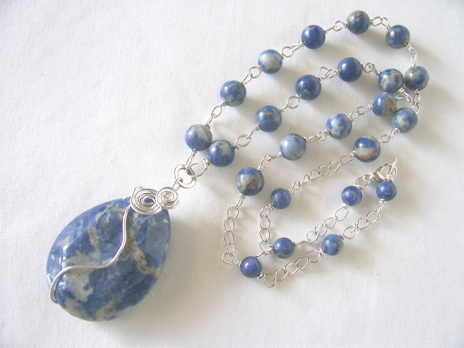 blue necklace, denim blue sodalite necklace, gemstone necklace, april trends, boho chic, spring fashion, ooak,