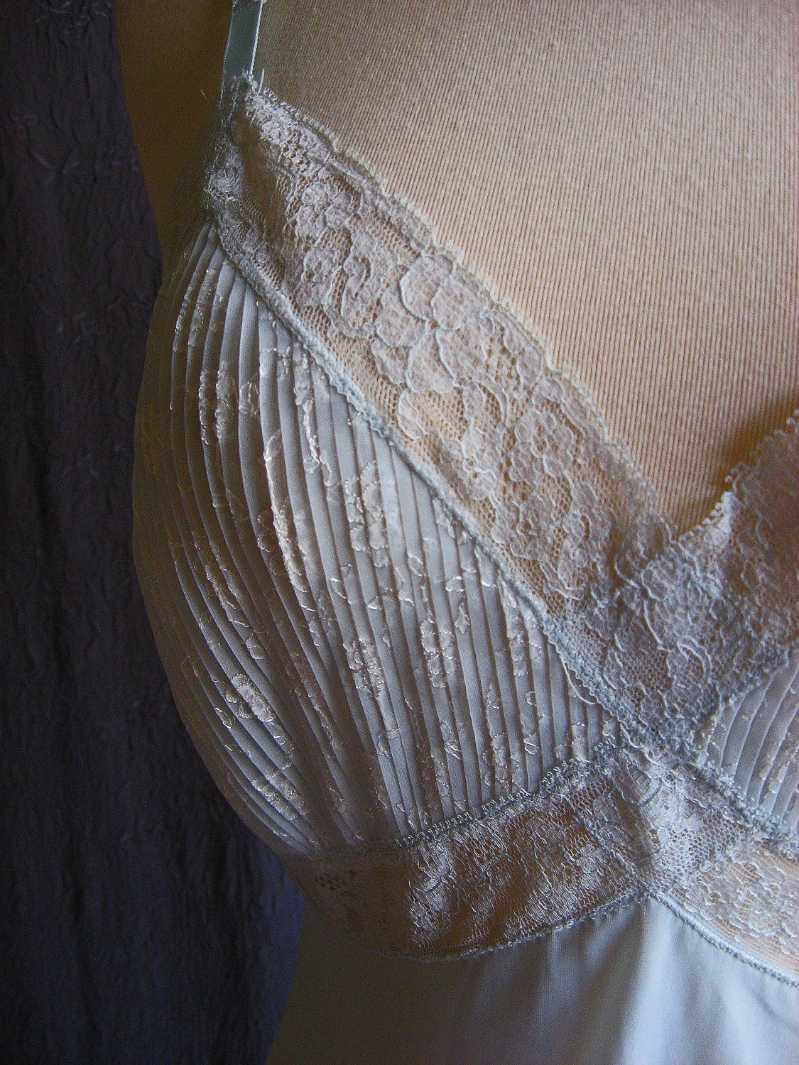 1950s Vintage VAN RAALTE  Petalskin / Crystal Pleat Powder Blue Full Slip Lingerie / Mint Condition