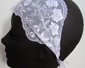 Floral Lace Headband with Rhinestones and Satin Ribbon