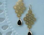 ODESSA gold plated chandelier earring with black onyx stone