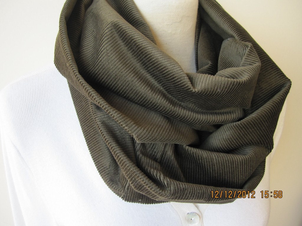 Solid army green corduroy infinity scarf-men's scarves-fabric cowl scarf - circle scarf-loop scarf nurdanceyiz