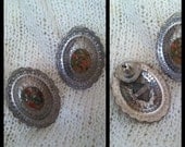 Vtg OOAK handmade Southwestern Faux Stone Cameo Oval Stud Earrings