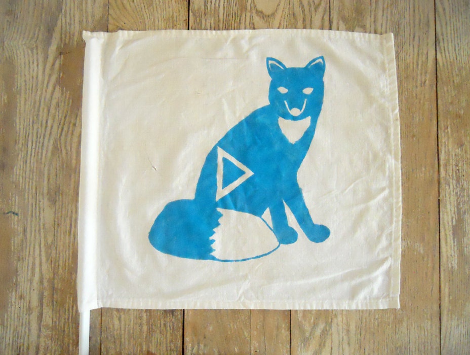 Vintage Camp Cabin Flag - Sly Fox in Turquoise Blue - NellieFellow