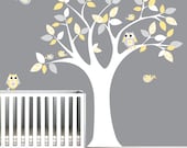 Nursery Wall Decal Wall Vinyl Stickers Tree with Owl Birds Pattern Leaves
