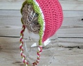 Summer watermelon scallop bonnet, newborn to 3 months READY TO SHIP