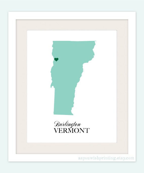 Vermont State Love Map Silhouette 8x10 Print - Customized