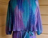 Vintage 1980s Aqua and Purple Day Dress
