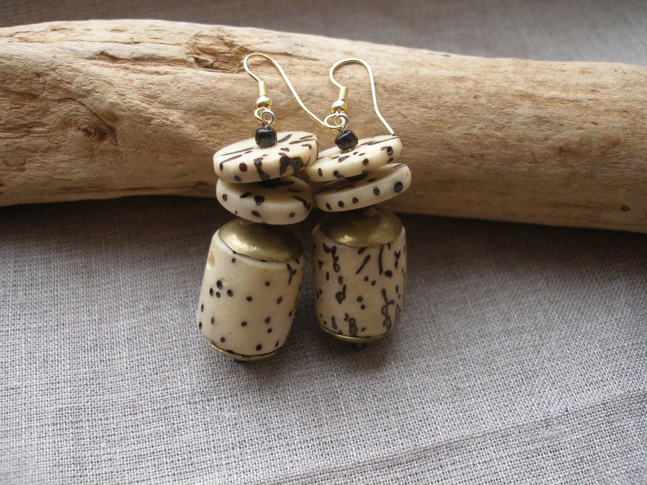 GBAKOUN African raffia  palm nut natural tribal earrings by Fianaturals