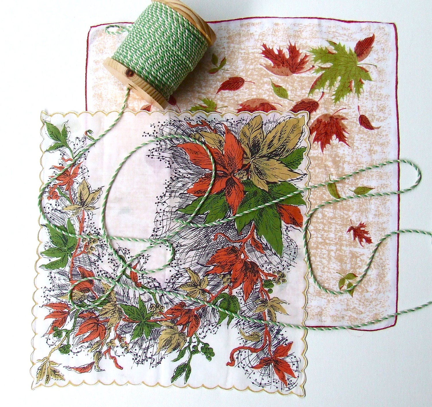Two Fall Leaves Vintage Hankies