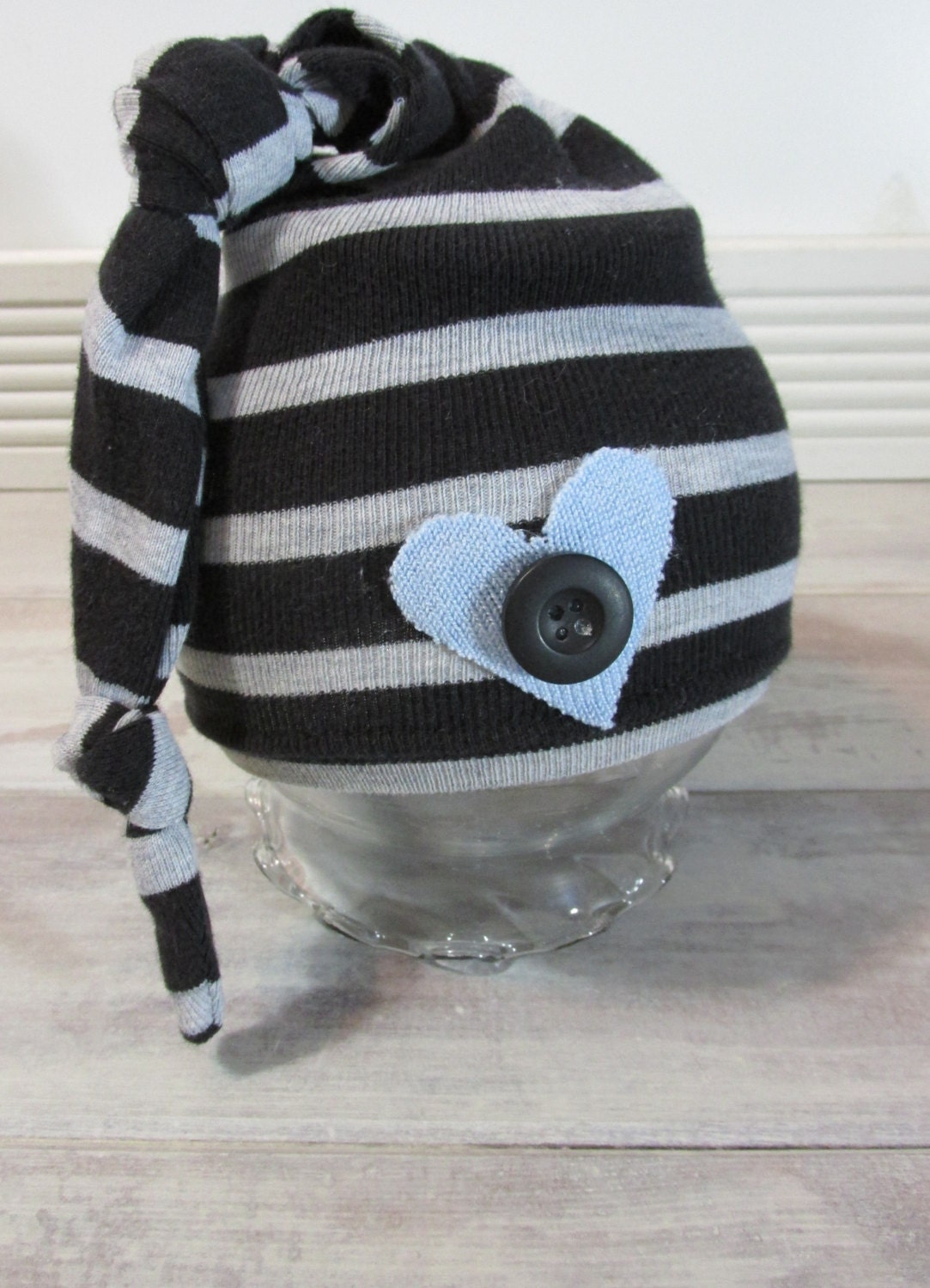 Black, gray and blue baby boy photo prop beanie cap with heart for newborn photography