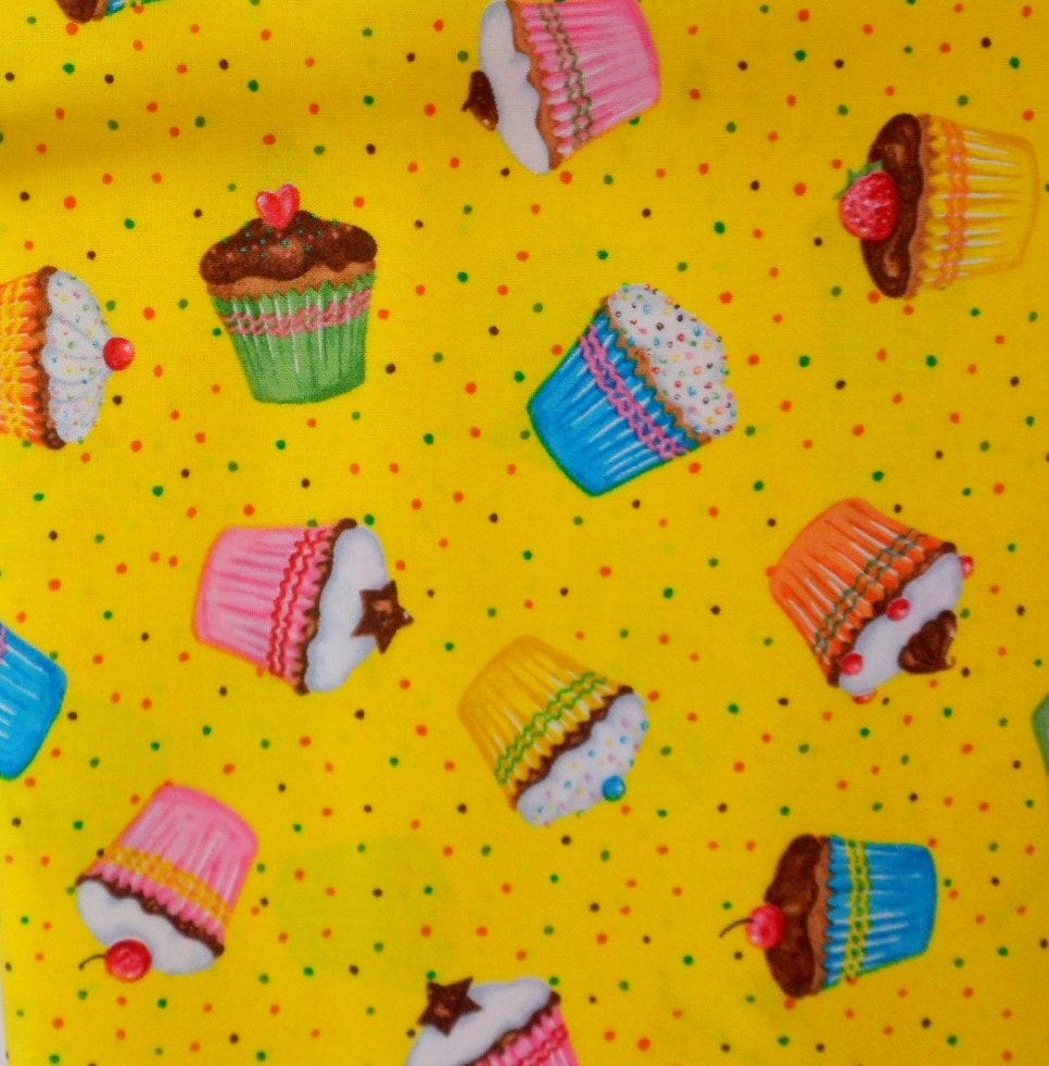 Timeless Treasures Cupcakes on Yellow Fabric BTY