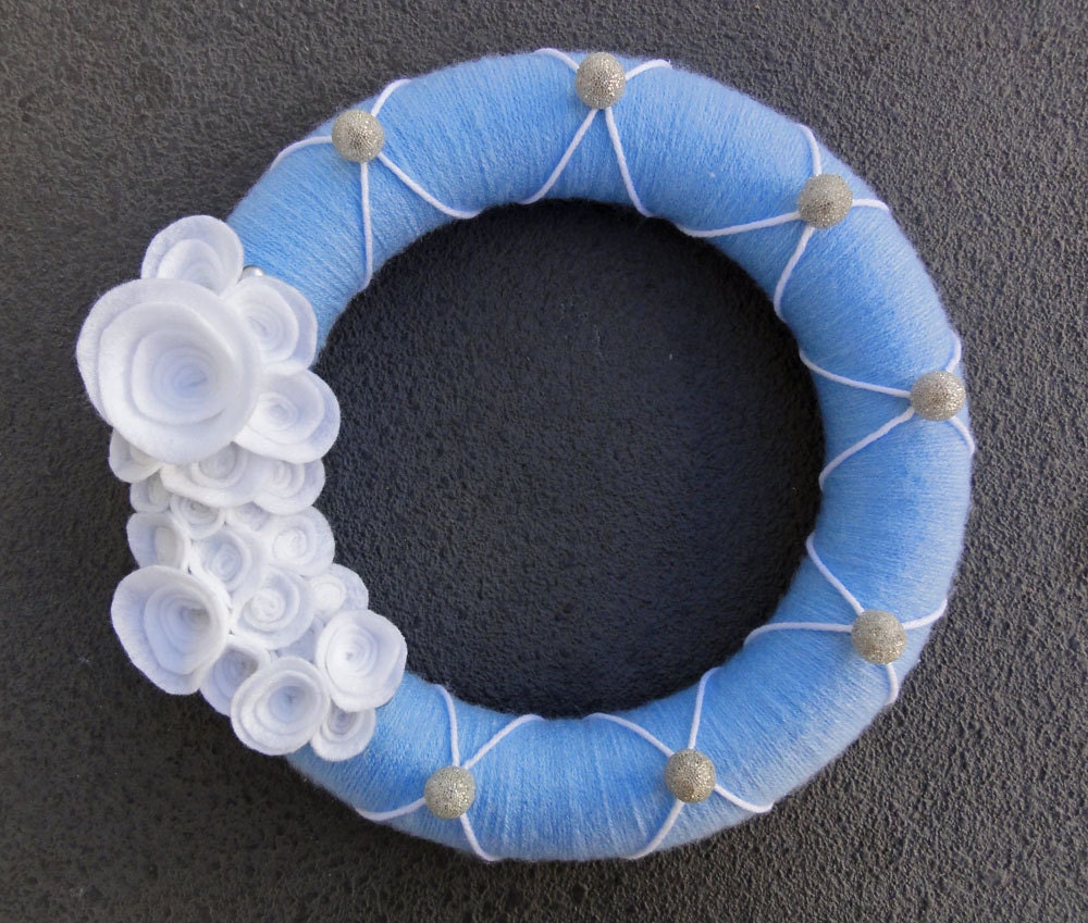 Christmas Wreath. Snow Wreath. Holiday Wreath. White Flower Wreath. Christmas Diamonds Wreath. White & Blue Wreath (W16)