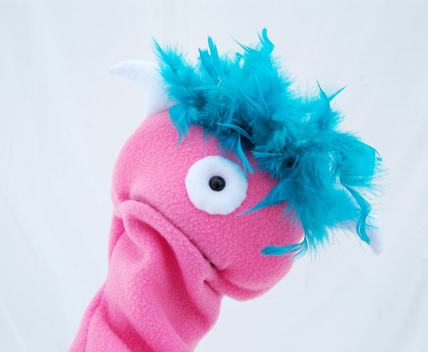 Pink Hand Puppet Large Moving Mouth One Eyed Monster