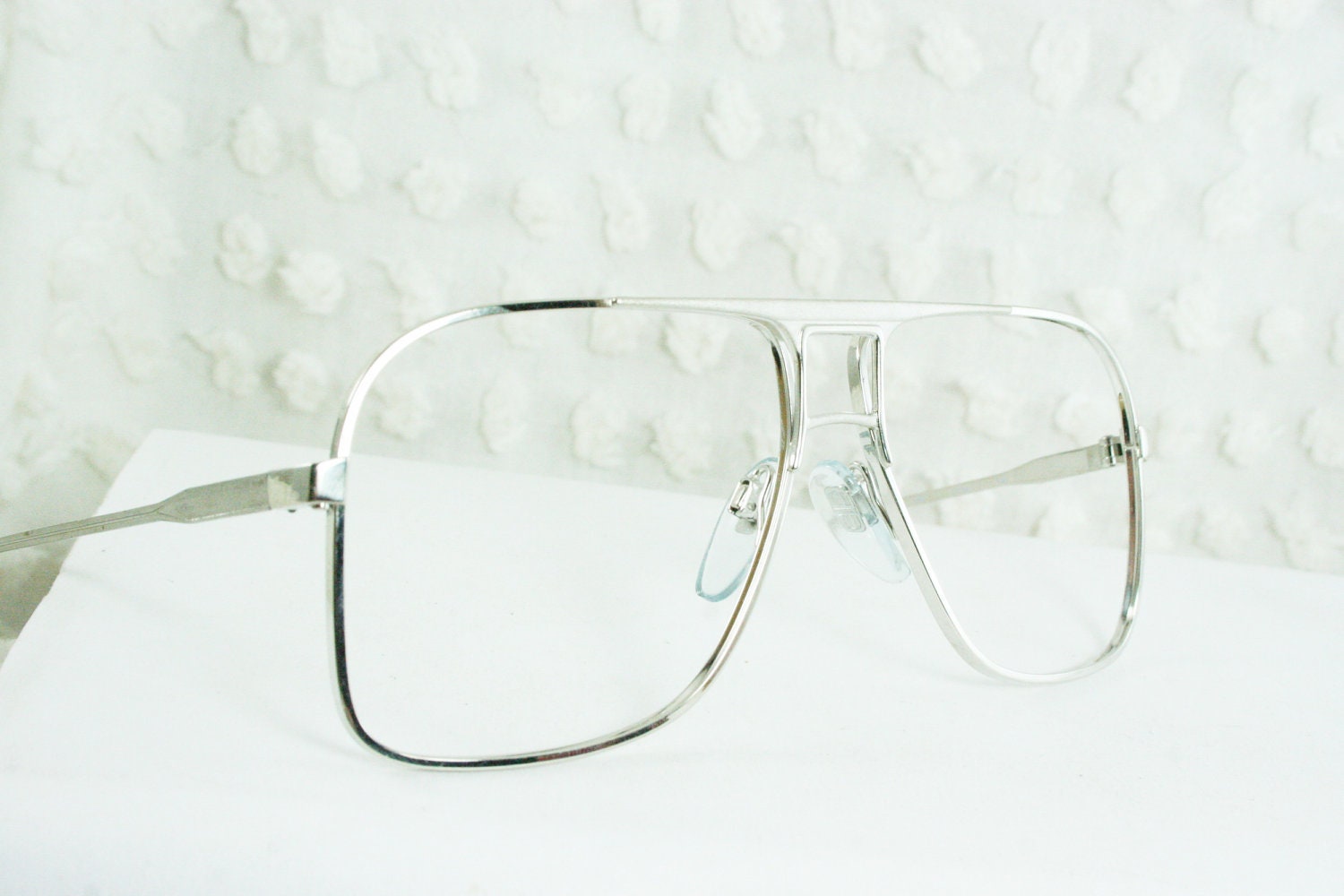 80s Glasses 1980s Aviator Eyeglasses Men's Silver Wire Rim Double Bridge Square Two Tone Finish NOS 57/13 Universal Optical Frame