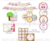 PRINTABLE Small Collection Owl Girls Birthday Party Package Personalized - DIY - Custom - Paper Art by Marlene Campos