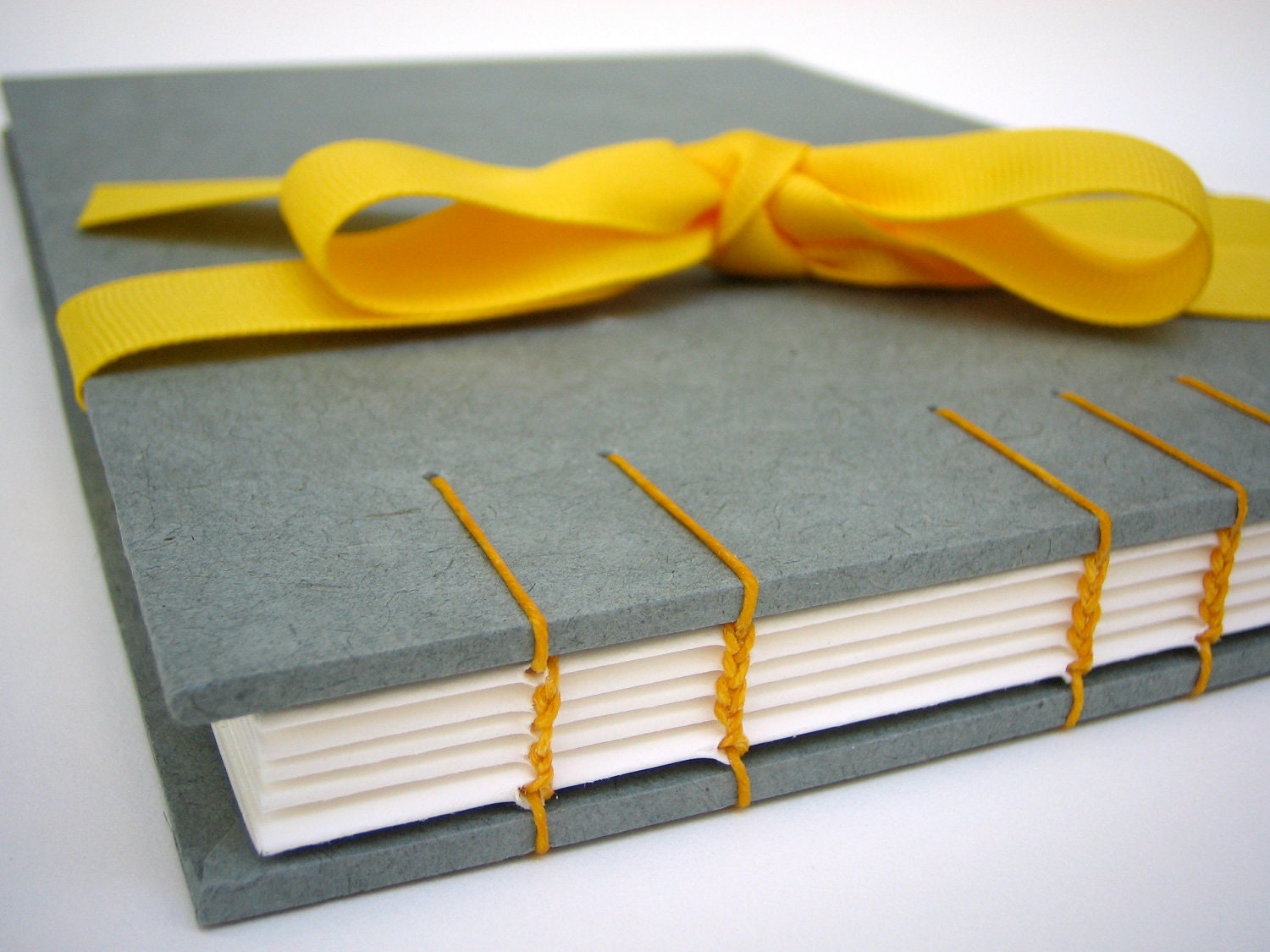 Gray Wedding Guest Book - Coptic Stitch Binding, Hand Bound Book, Gray and Yellow, Made to Order