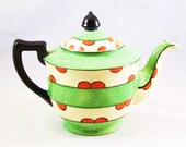 Vintage Teapot Japanese Hand Painted Green RARE