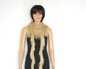 Spring Gold Wraparound Shawl, Long Fringe Scarf, Crocheted Scarf , Womens Clothing Accessories