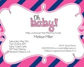 Baby Shower Invitation Navy and pink- Navy and White stripe, Oh Baby, Hot pink Black, custom colors Il_170x135