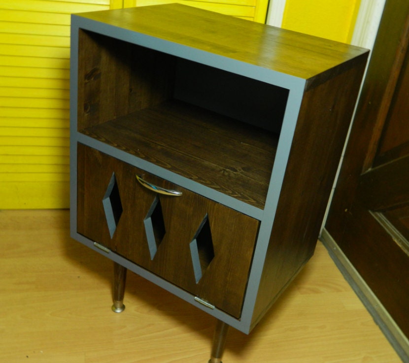 Mid Century Inspired Nightstand Grey Trim