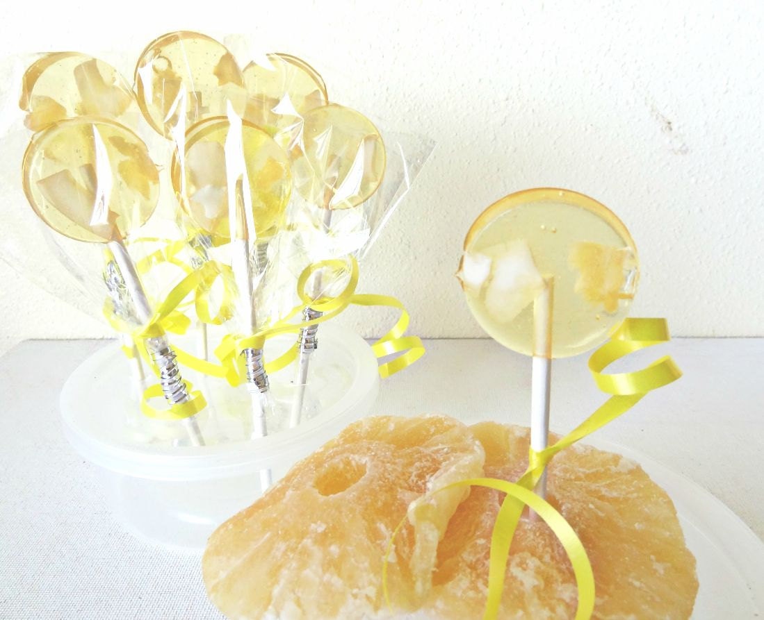 12 Pina Colada Lollipops-Dozen-Gourmet Artisan Candy-Fruit Candy-Vegan-Made In Hawaii-Hard Candy Suckers-Tropical-Wedding Favors