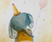 Childrens Elephant Art, Kids Room Decor, Circus Party Elephant, Nursery boy wall decoration, whimsical animal baby illustration