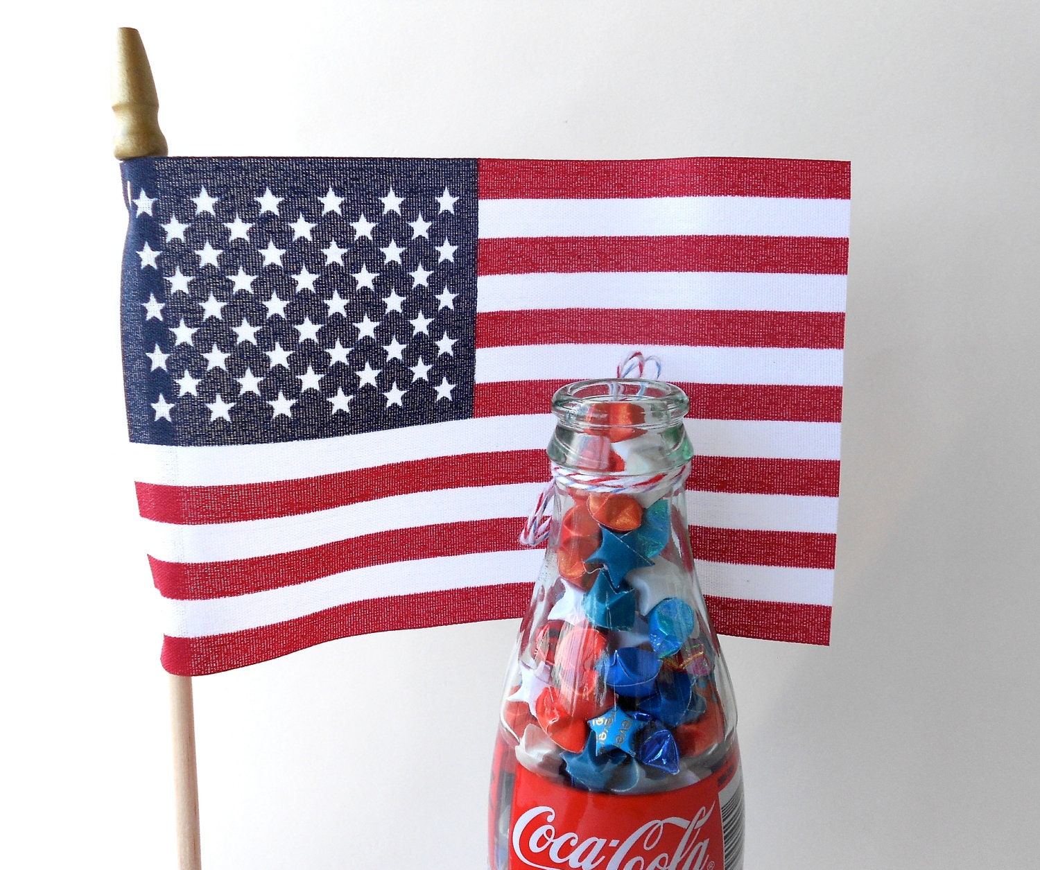 Patriotic Origami Stars in a Coca-Cola Bottle