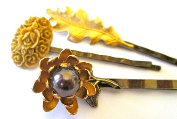 Gold Flower Leaf Hair Accessories Bridal Hairpins Neutral Bobbies Bobby Pins Clips Handmade Women Bridesmaids