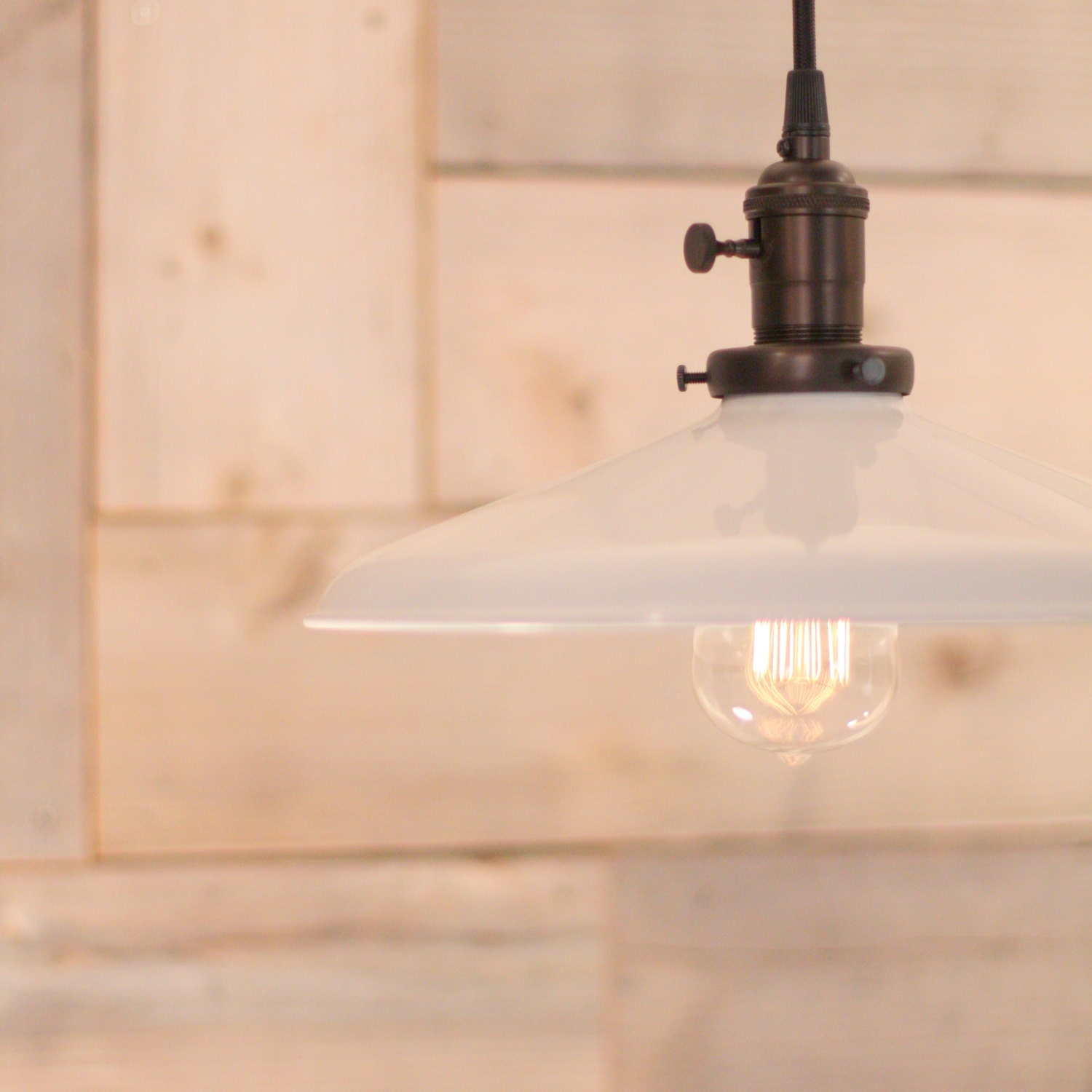 Industrial Lighting with White Metal Shade and Exposed Socket