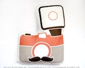 The Gentleman Mr Mustache Camera Plush in Salmon, Tan and Brown by Yellow Heart Art