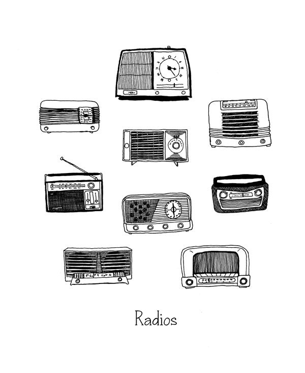 pen and ink drawing Vintage Radios