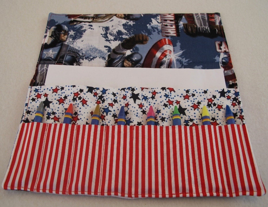 Avengers Captain America  print fabric crayon roll crayon holder crayon case crayon wallet stocking stuffer