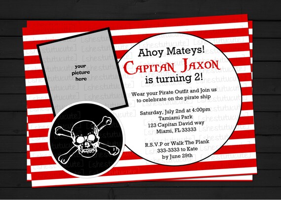 Pirate Boy Birthday Invitation Digital File YOU-PRINT Il_570xn