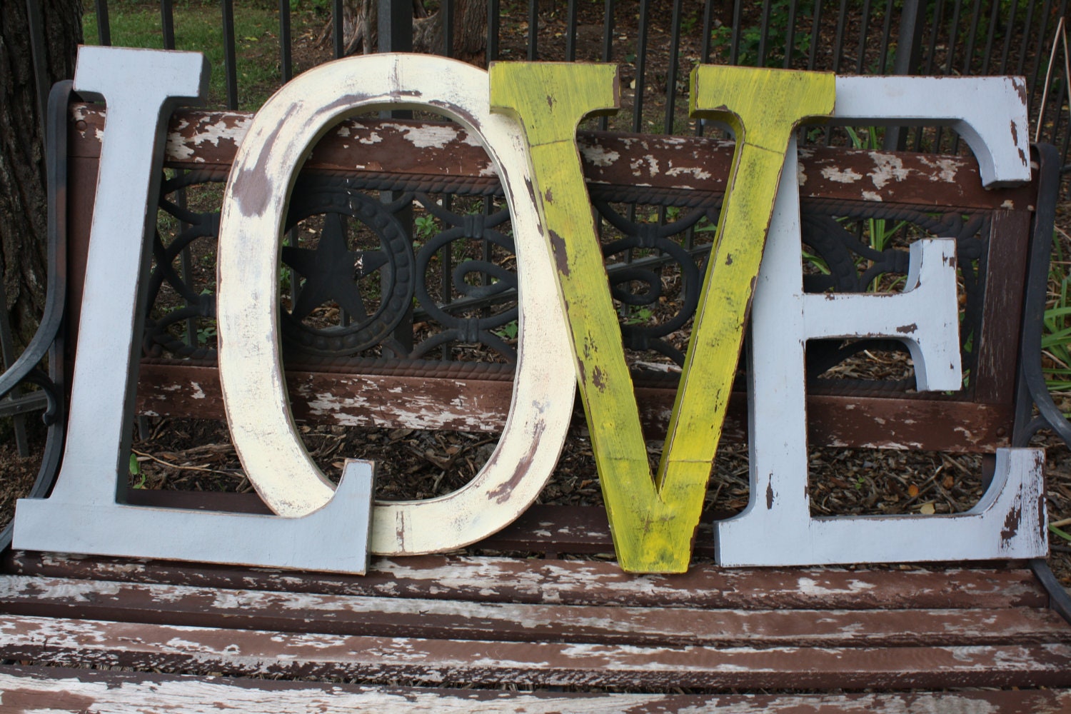 Grey, Ivory and Yellow 4 Large Custom letters for home decor-23 inch: