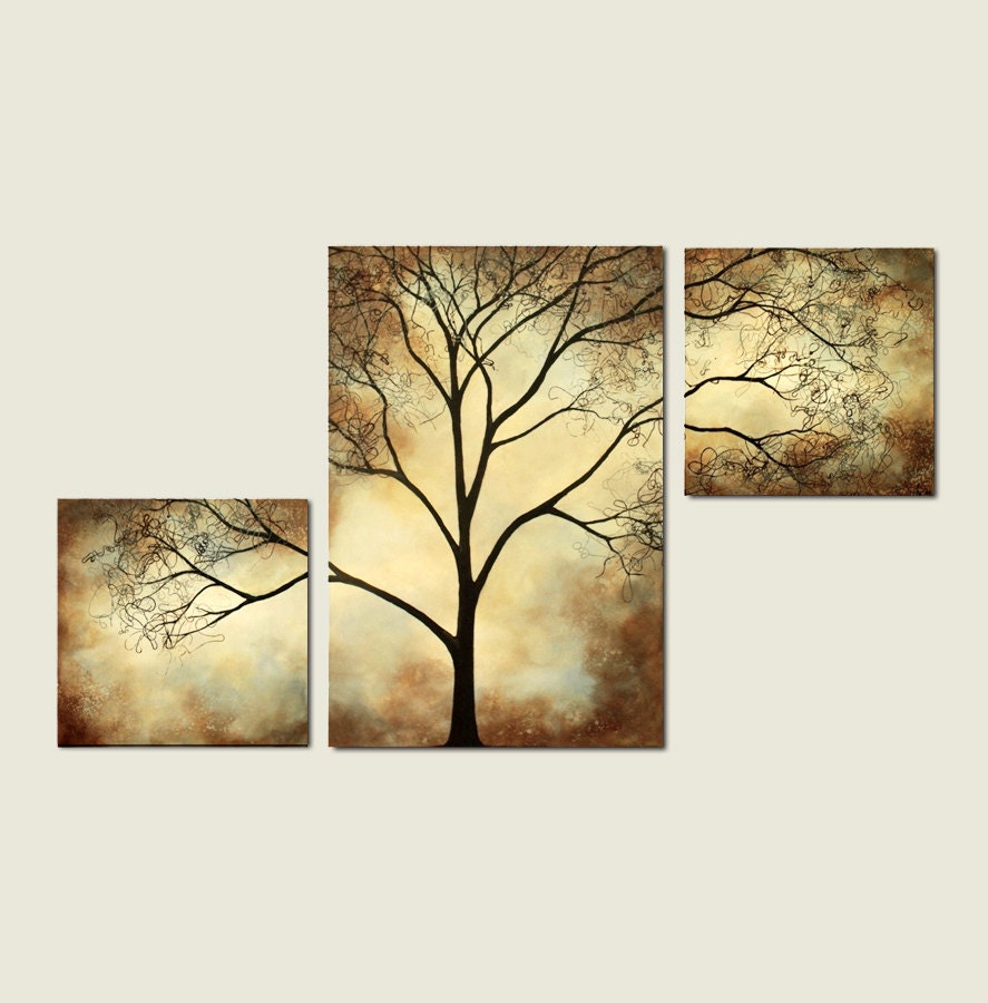 Tree Painting Sepia Cream, 42 x 24, Acrylic Large Custom Wall Art