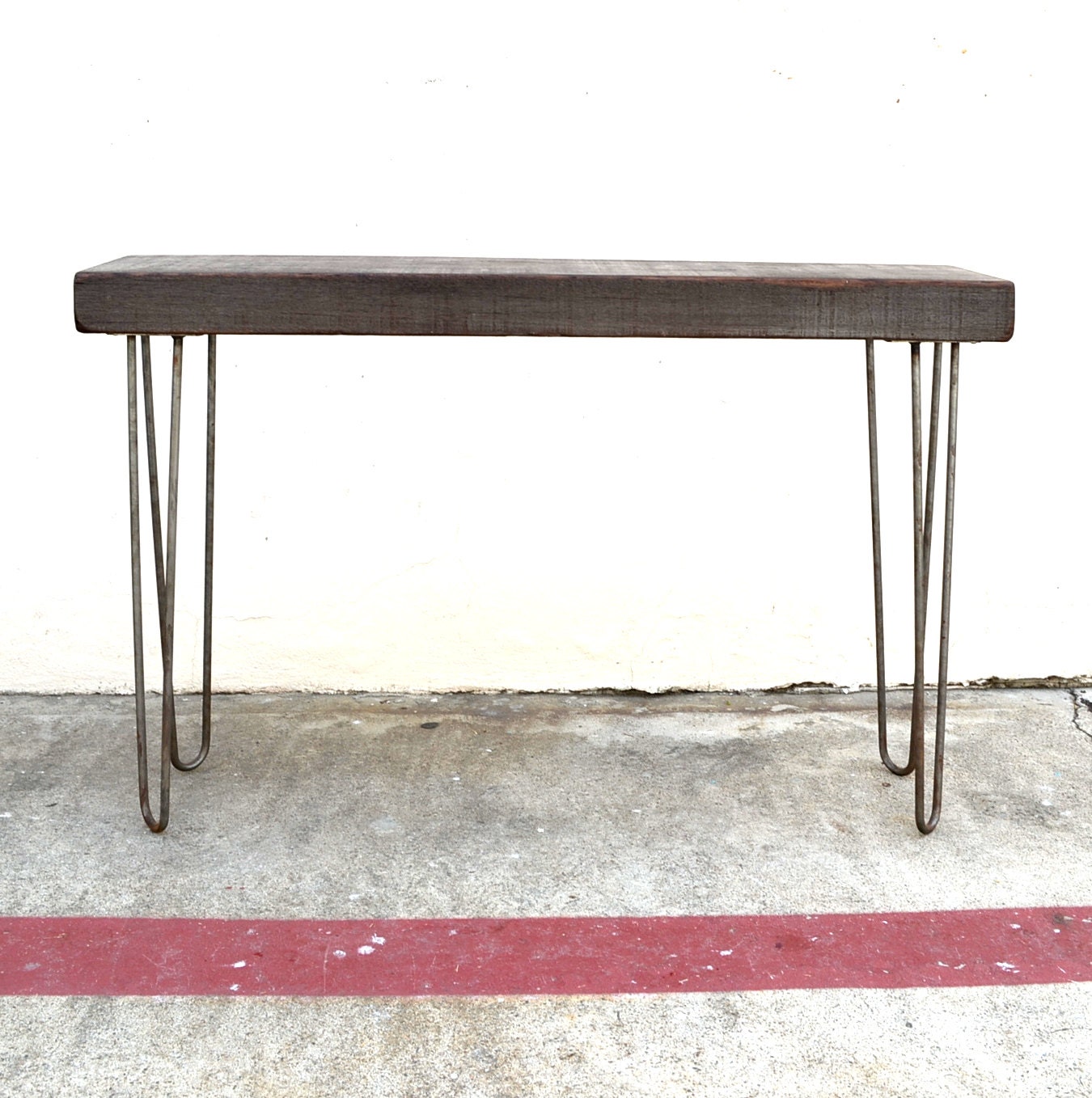 RESERVED FOR CORENA L. Console Table Salvaged Wood Industrial Factory Beam On Hairpin Legs