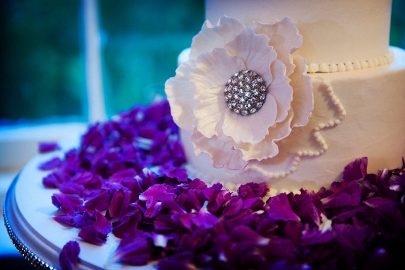 Sugar Gumpaste 5 inch White Pearl Open Rose and Crystal Rhinestone Embellishment Cake Topper