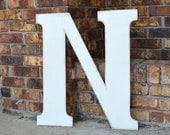 24" Wooden Letter N, Classic Font, Distressed White - all letters many colors available