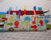 Alphabet Soup Crinkle Crackle Ribbon Sensory Minky Toy Blanket